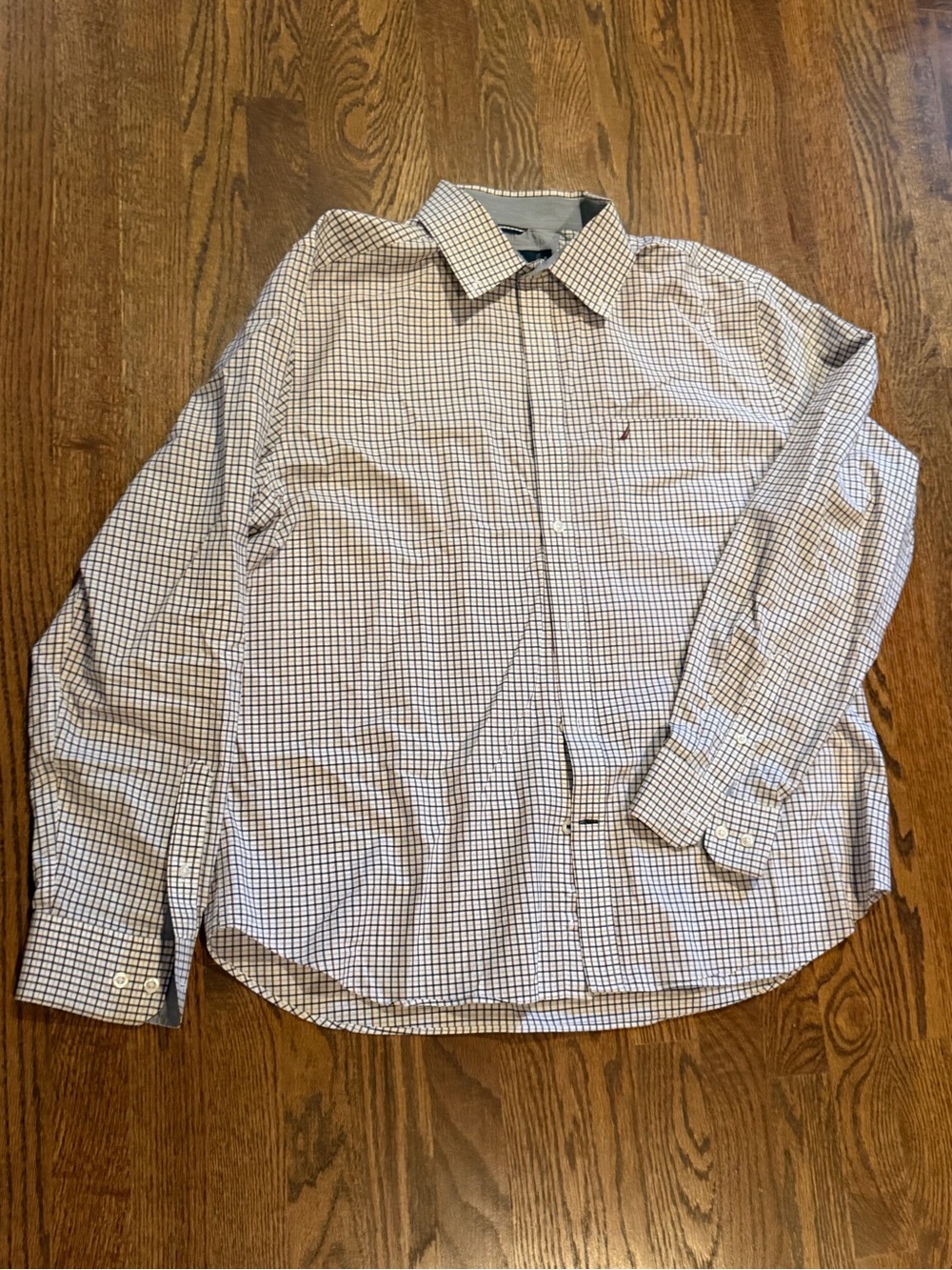 Nautica Men's White and Brown Windowpane Dress Shirt